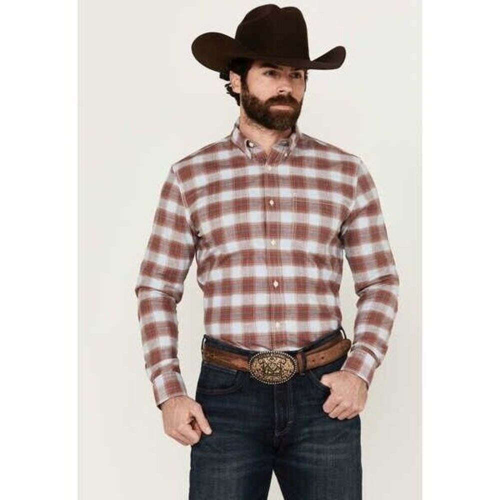 Cody James Mens Brown Blue Plaid Long Sleeve Western Button Down‎ Shirt NEW
